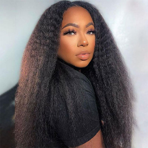 Kinky Straight V Part Wig No Leave Out Thin Part Glueless Wigs Human Hair Wig