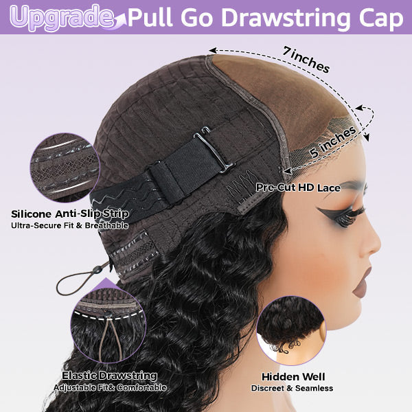 OQHAIR Wear Go Wigs Water Wave Hair Pre Cut 7x5 HD Lace Closure Short Bob Glueless Wig