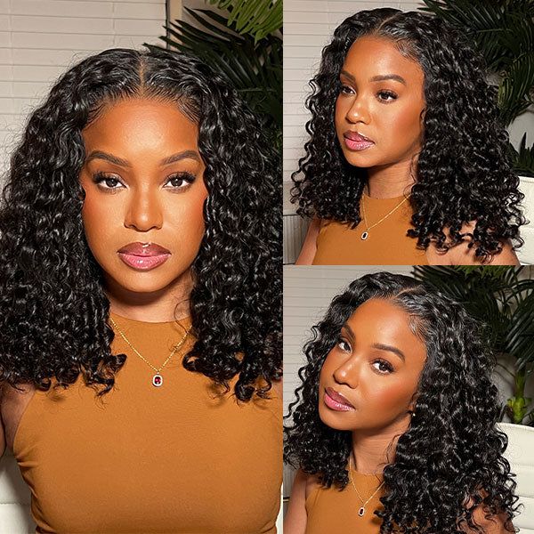 OQHAIR Wear Go Wigs Water Wave Hair Pre Cut 7x5 HD Lace Closure Short Bob Glueless Wig