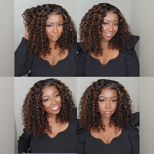 OQ HAIR Balayage Highlight Ombre Brown Water Wave Wear Go Glueless Wig With Natural Hairline