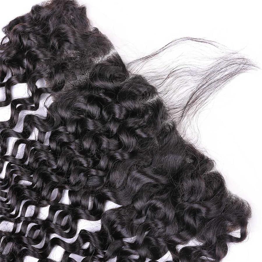 9A Water Wave Human Hair 3 Bundles with 13*4 Lace Frontal Natural Black