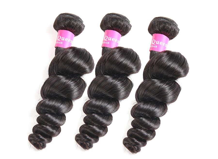 9A Loose Wave Human Hair 3 Bundles with 13*4 Lace Frontal Natural Black