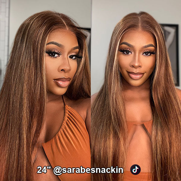 Pre-cut Lace Wig Straight Hair 4/27 Highlight Wear Go Glueless Wig 7x5 Lace Wig Preplucked with Natural Hairline