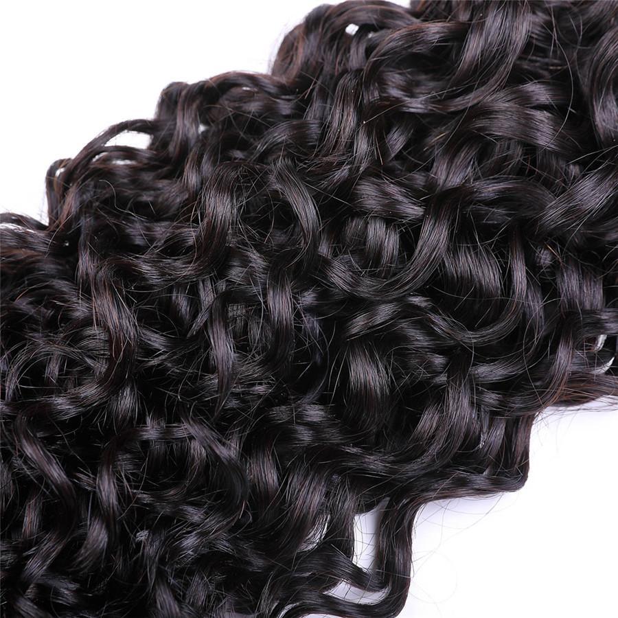 9A Water Wave Human Hair 3 Bundles with 13*4 Lace Frontal Natural Black