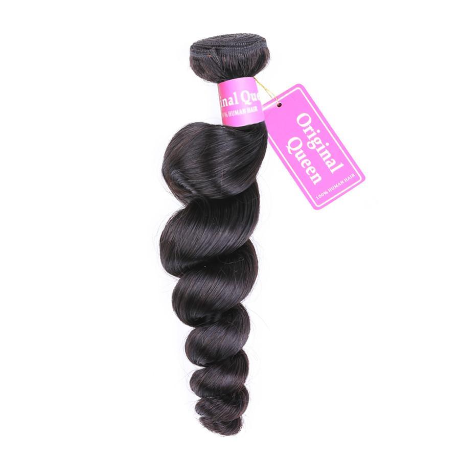 9A Loose Wave Human Hair 3 Bundles with 13*4 Lace Frontal Natural Black