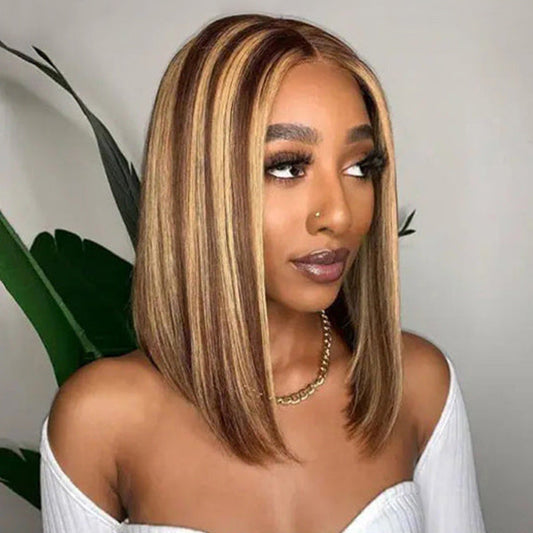 OQHAIR Wear Go Glueless Wigs 4/27 Highlight Color Straight Hair Bob Wigs Pre Cut 7x5 Lace