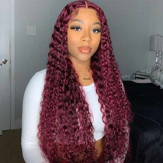 Glueless Color Wigs Deep Wave 99J Burgundy Color Wear Go Glueless Wig Pre-cut Lace Wig Preplucked 7x5 HD Lace Wig