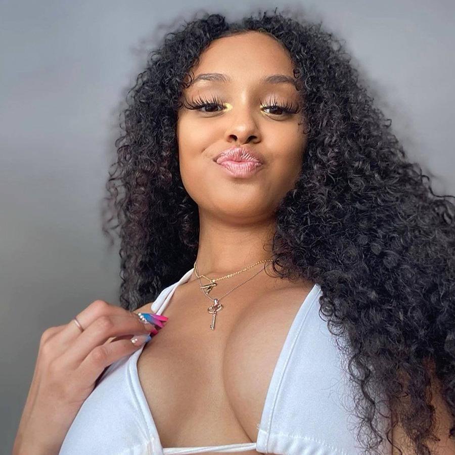 9A Kinky Curly Human Hair 3 Bundles with 13*4 Lace Frontal Natural Black