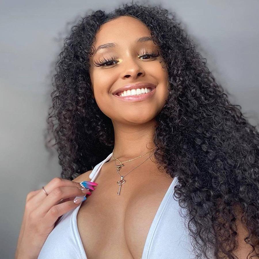 9A Kinky Curly Human Hair 3 Bundles with 13*4 Lace Frontal Natural Black