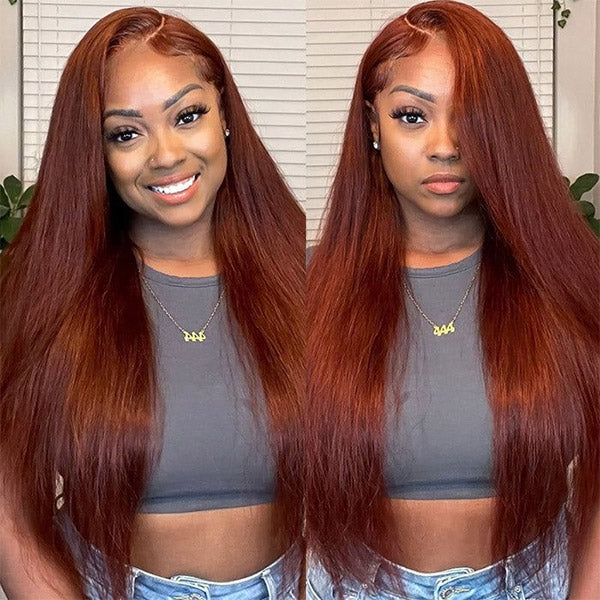 Pre-cut Lace Wig Straight Hair Reddish Brown Color Wear Go Glueless Wig 7x5 HD Lace Wig Preplucked with Natural Hairline