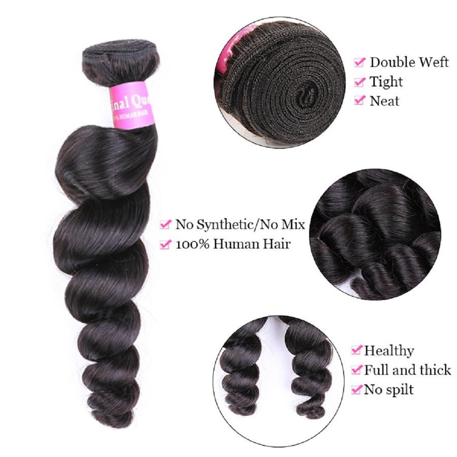 9A Loose Wave Human Hair 3 Bundles with 13*4 Lace Frontal Natural Black