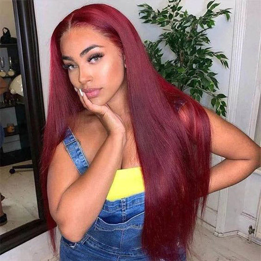 Pre-cut Lace Wig Straight Hair 99J Burgundy Color Wear Go Glueless Wig 7x5 HD Lace Wig Preplucked with Natural Hairline