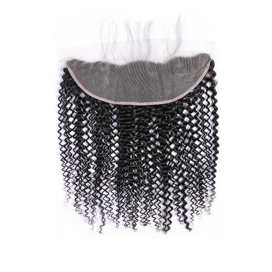 9A Kinky Curly Human Hair 3 Bundles with 13*4 Lace Frontal Natural Black