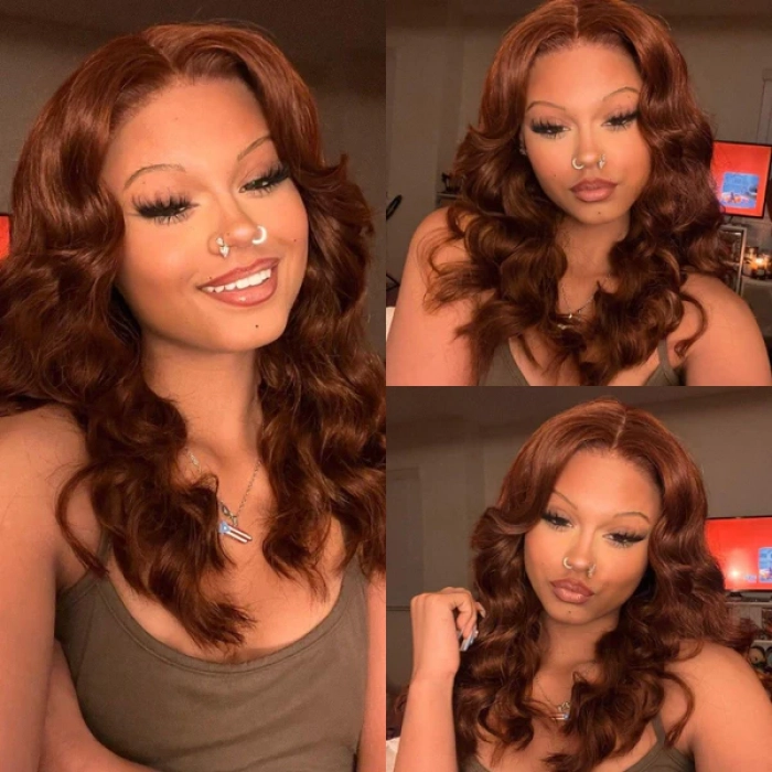Pre-cut Lace Wig Body Wave Hair Reddish Brown Color Wear Go Glueless Wig 7x5 Lace Wig Preplucked with Natural Hairline