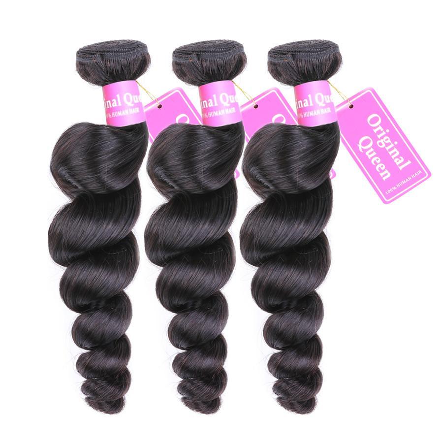 9A Loose Wave Human Hair 3 Bundles with 13*4 Lace Frontal Natural Black