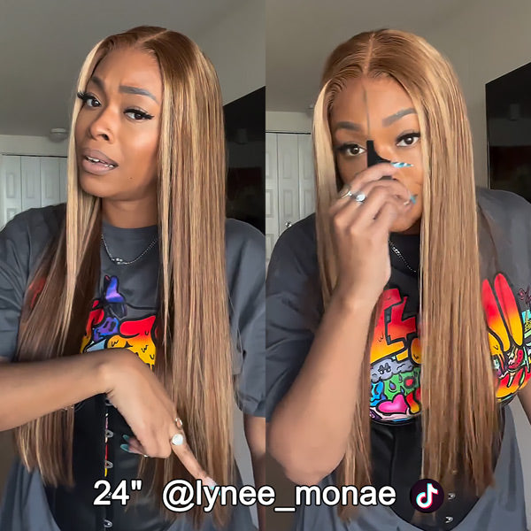 Pre-cut Lace Wig Straight Hair 4/27 Highlight Wear Go Glueless Wig 7x5 Lace Wig Preplucked with Natural Hairline