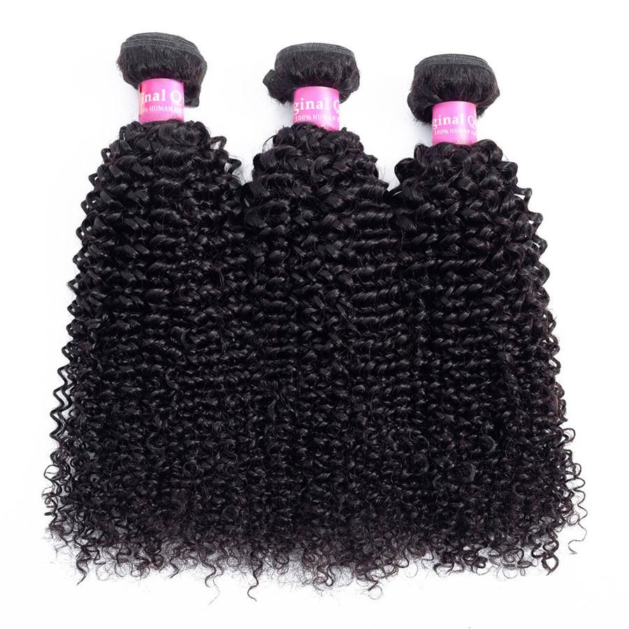 9A Kinky Curly Human Hair 3 Bundles with 13*4 Lace Frontal Natural Black