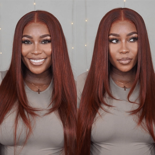 Pre-cut Lace Wig Straight Hair Reddish Brown Color Wear Go Glueless Wig 7x5 HD Lace Wig Preplucked with Natural Hairline
