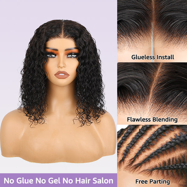 OQHAIR Wear Go Wigs Water Wave Hair Pre Cut 7x5 HD Lace Closure Short Bob Glueless Wig