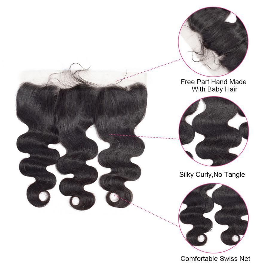 9A Body Wave Human Hair 3 Bundles with 13*4 Lace Frontal Natural Black