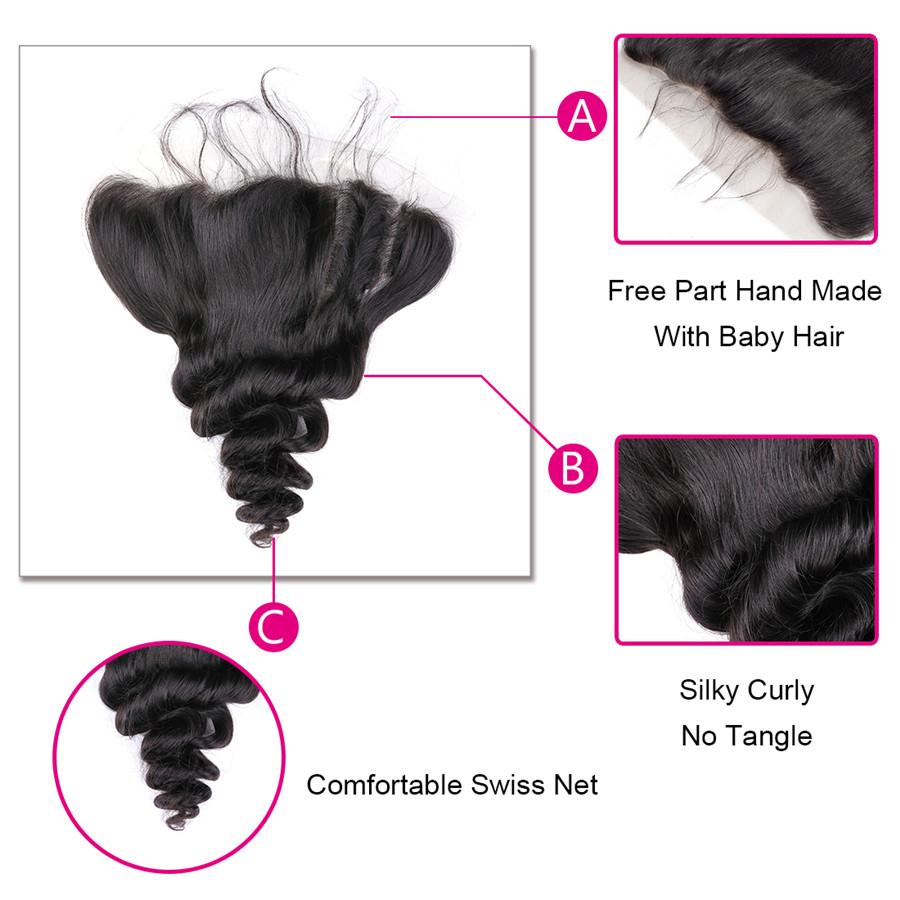 9A Loose Wave Human Hair 3 Bundles with 13*4 Lace Frontal Natural Black