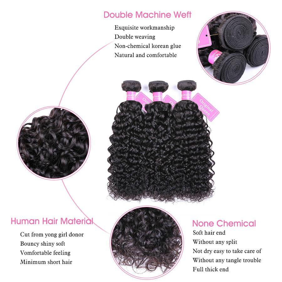 9A Water Wave Human Hair 3 Bundles with 13*4 Lace Frontal Natural Black